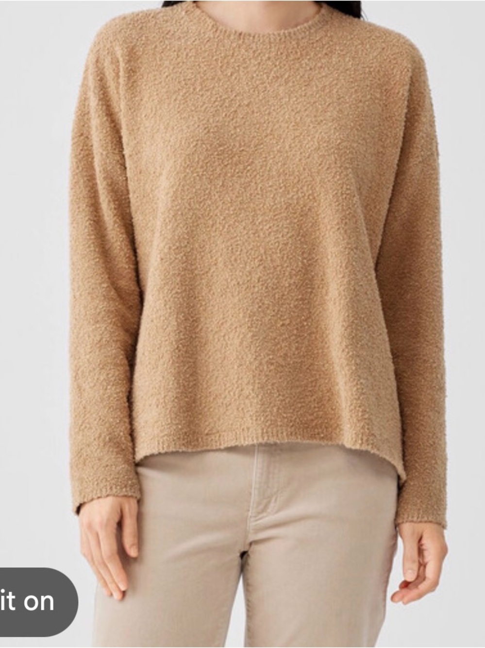 Eileen Fisher Cozy Scoop neck Boucle Sweater in Camel M